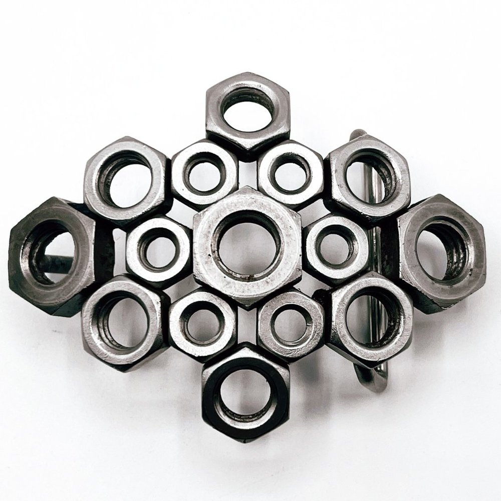 Vintage 70's Welded Steel Hex Nut Belt Buckle, Handcrafted Wearable Art